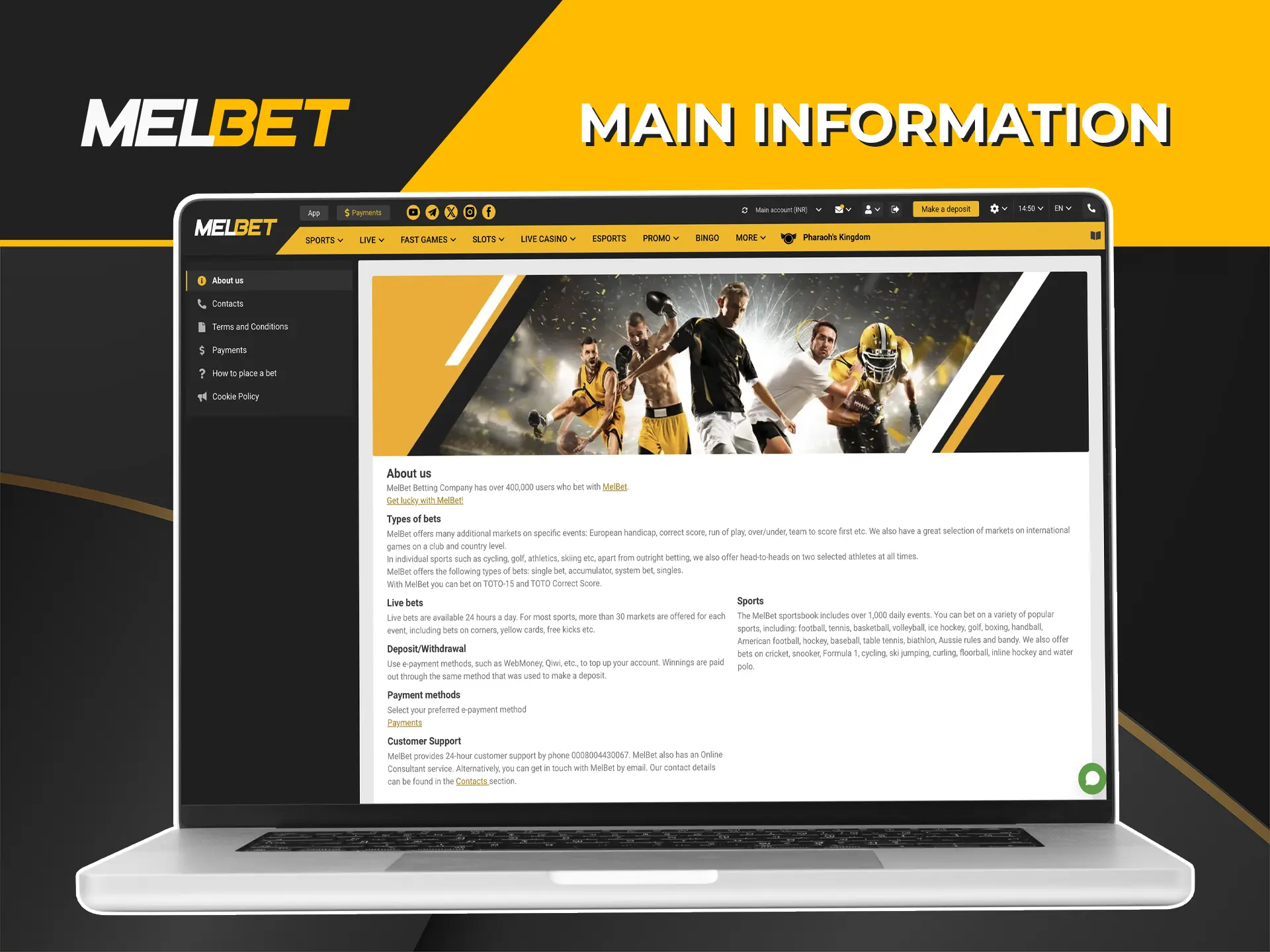 Familiarise yourself with the main features of Melbet Casino.