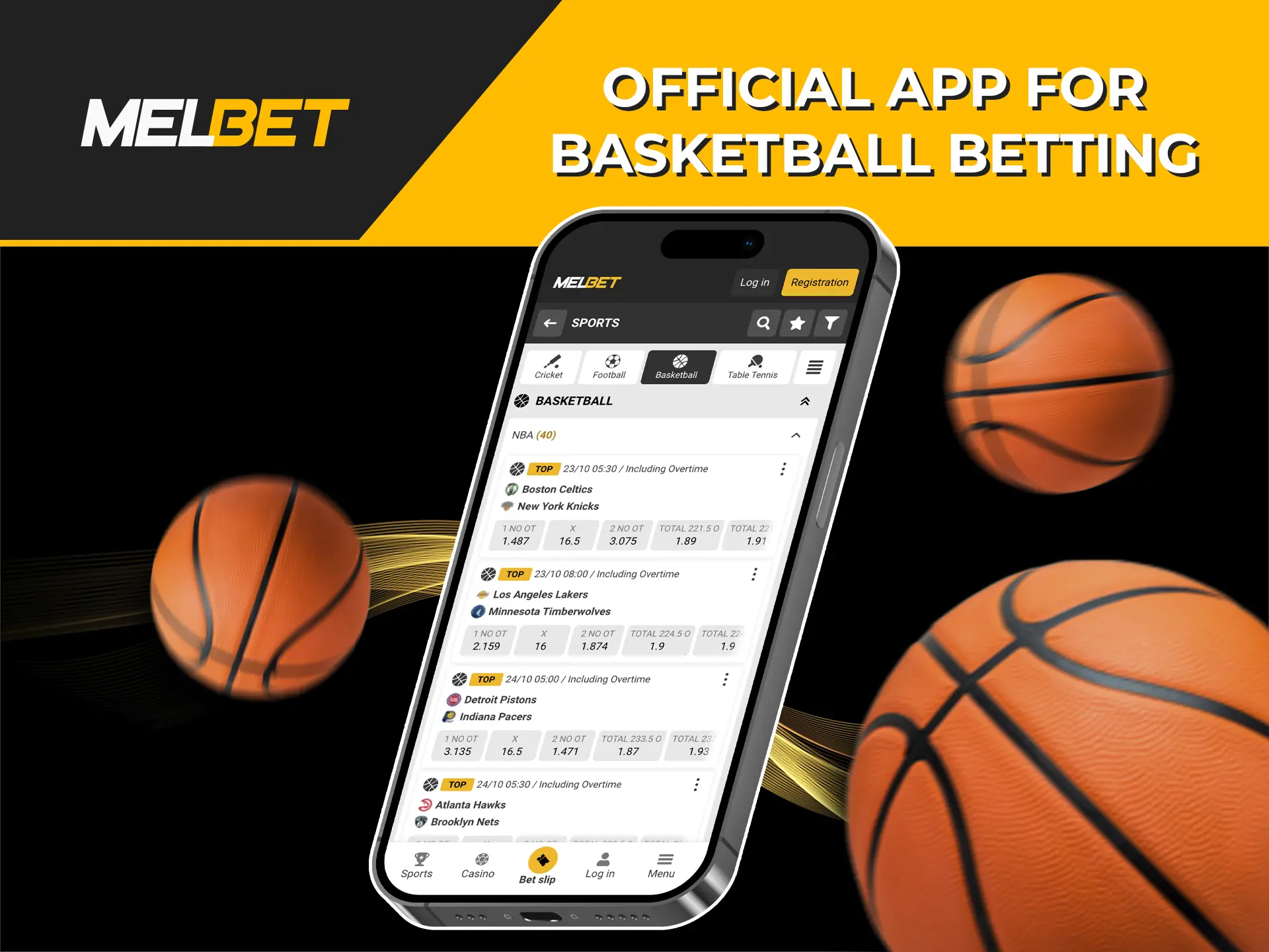 Download the Melbet app to be able to make quick basketball predictions from any location.