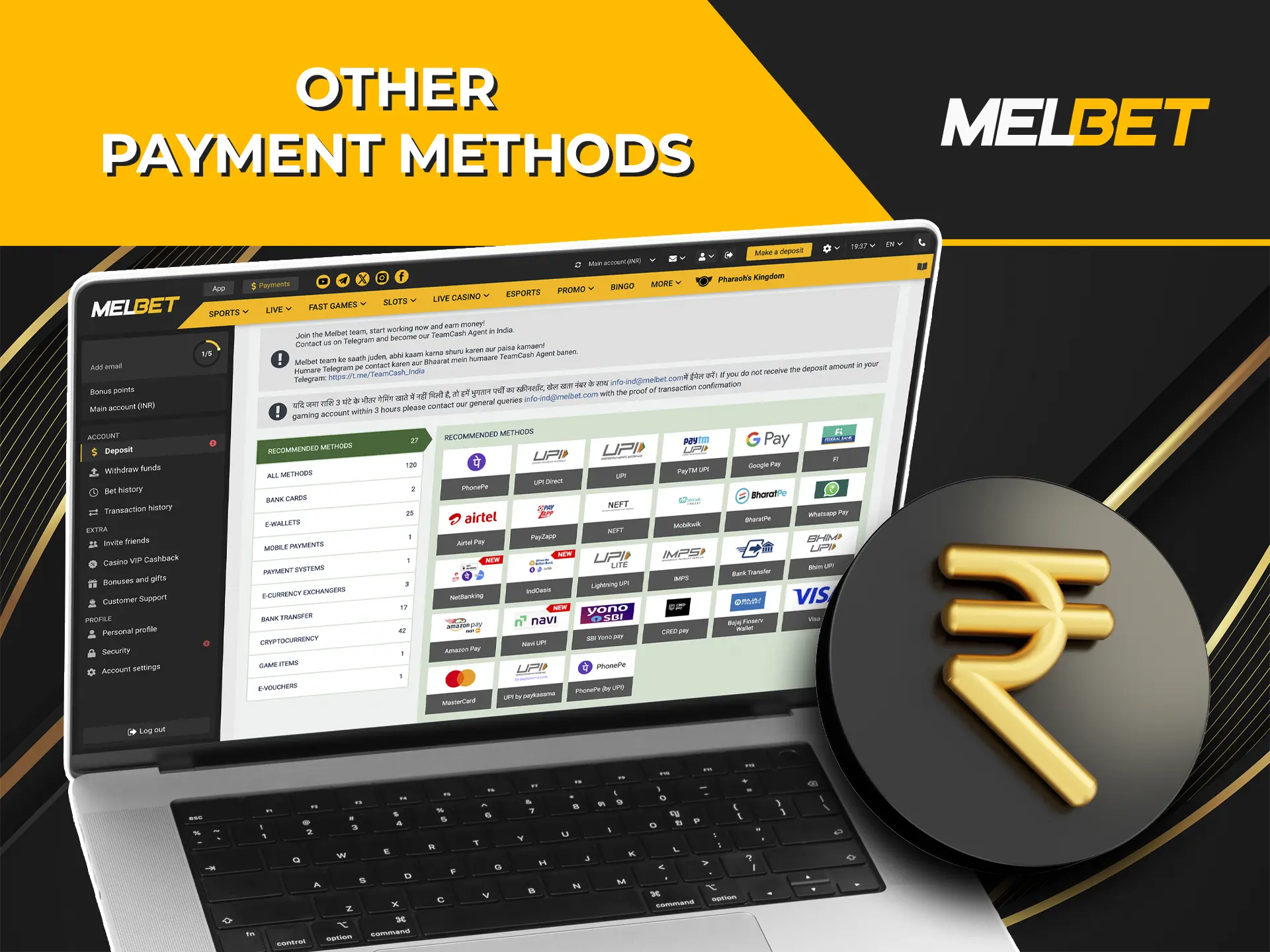 Familiarise yourself with the most common methods of funding your account at Melbet Casino.