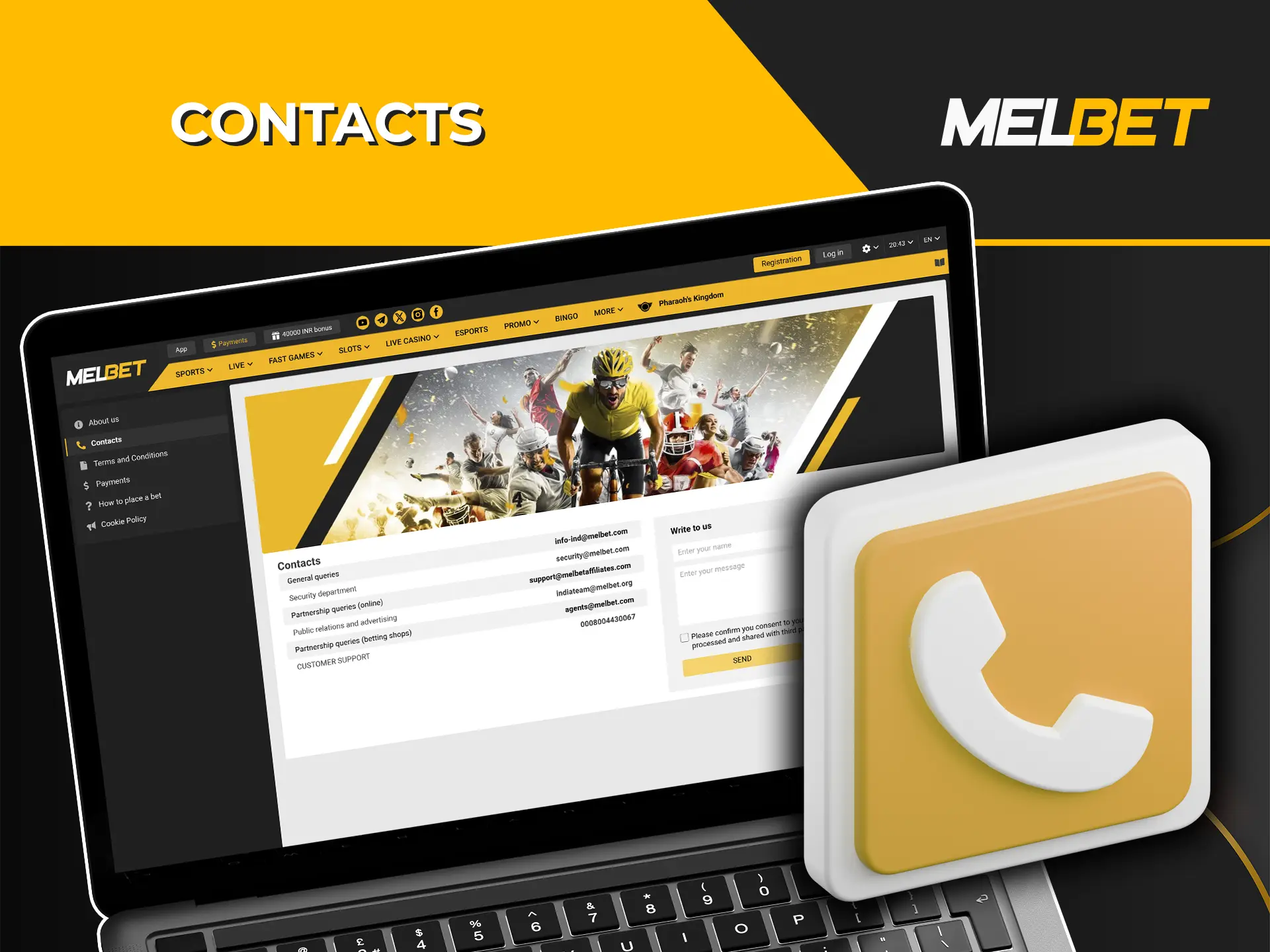 Explore the available methods of contacting Melbet Casino.