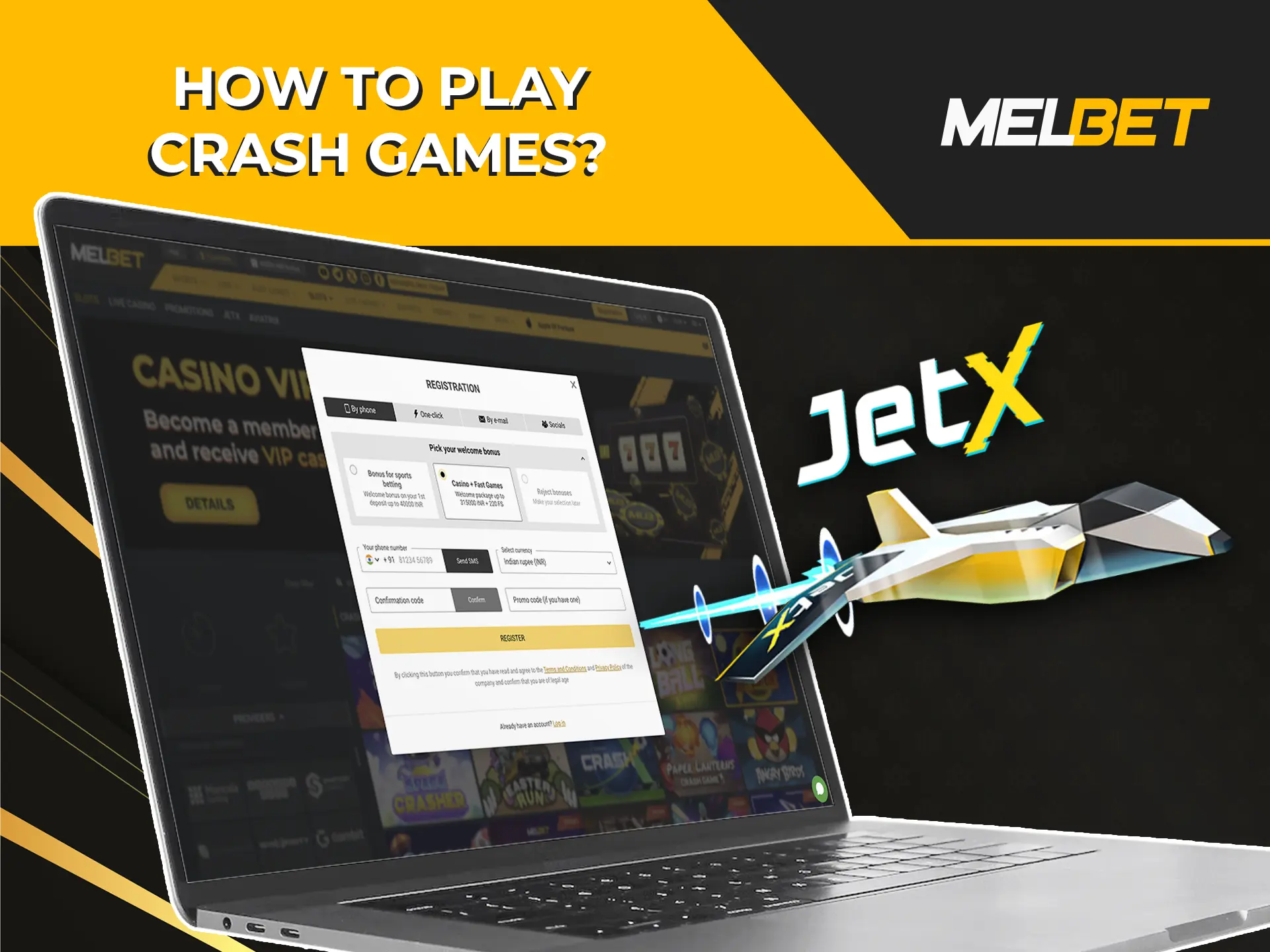 Start winning at the best crash games by completing a simple registration from Melbet casino.