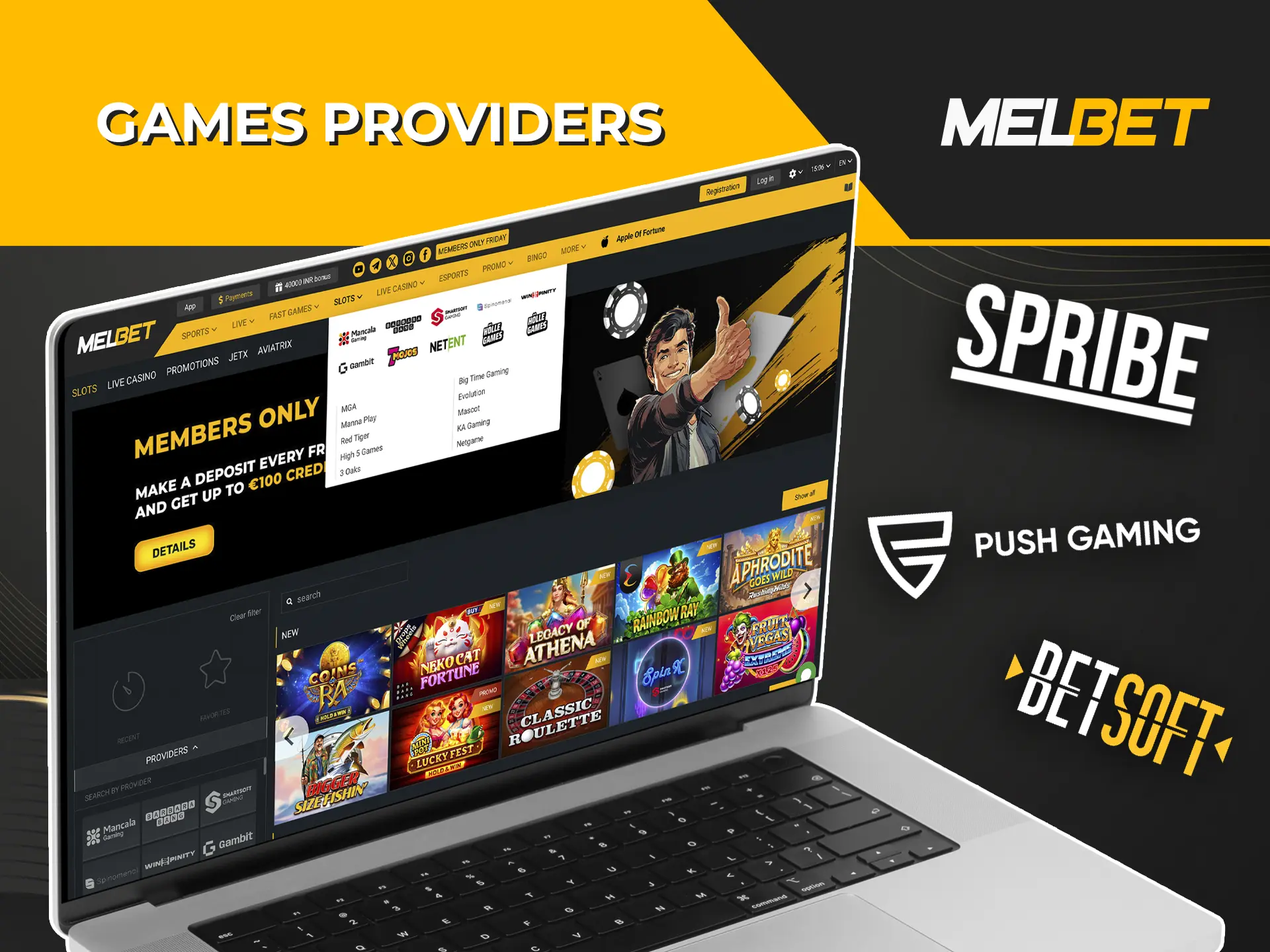 Explore all the available game providers at Melbet Casino.