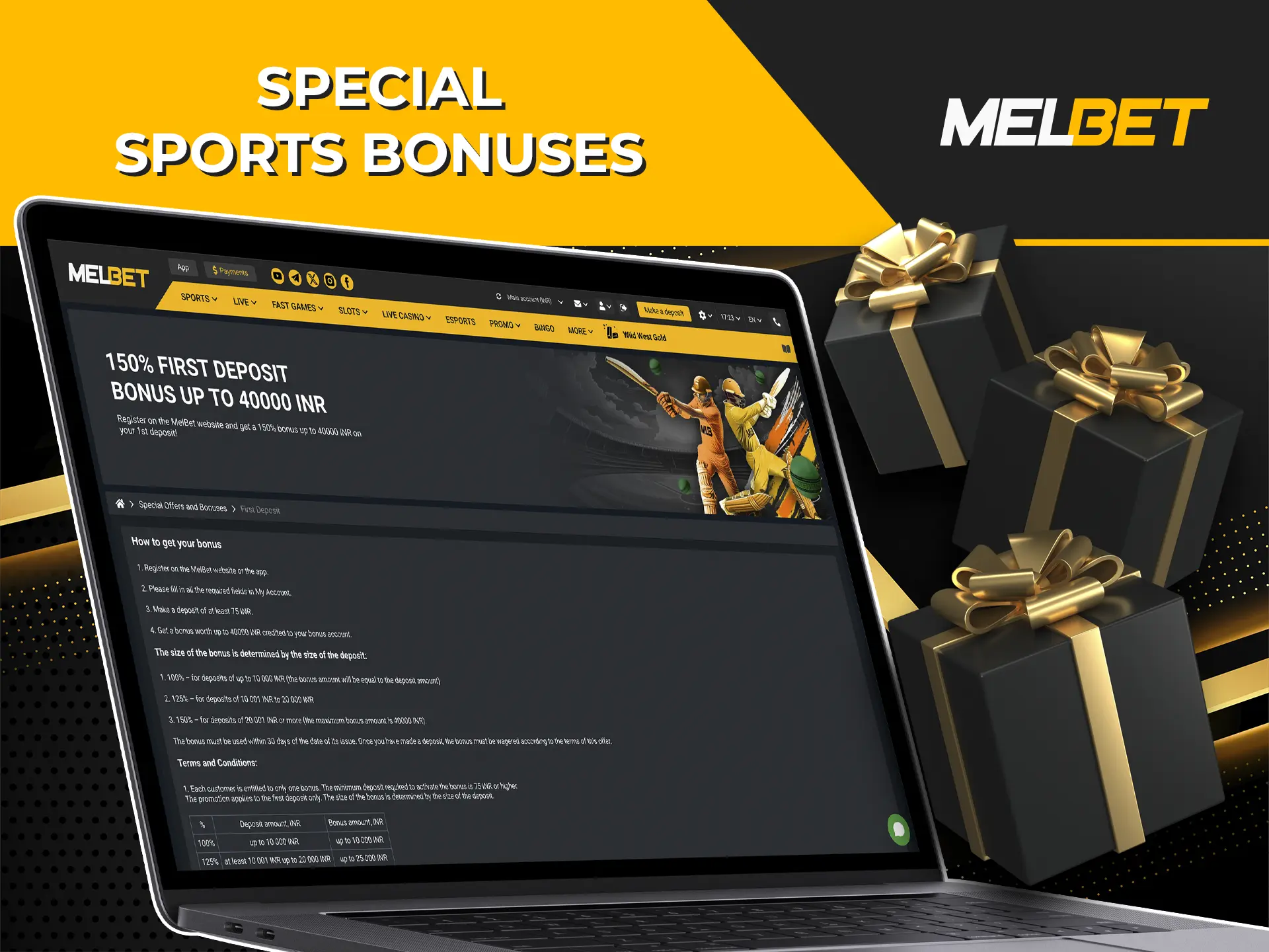 Take advantage of Melbet's bonus, which will significantly increase your balance and your bet.