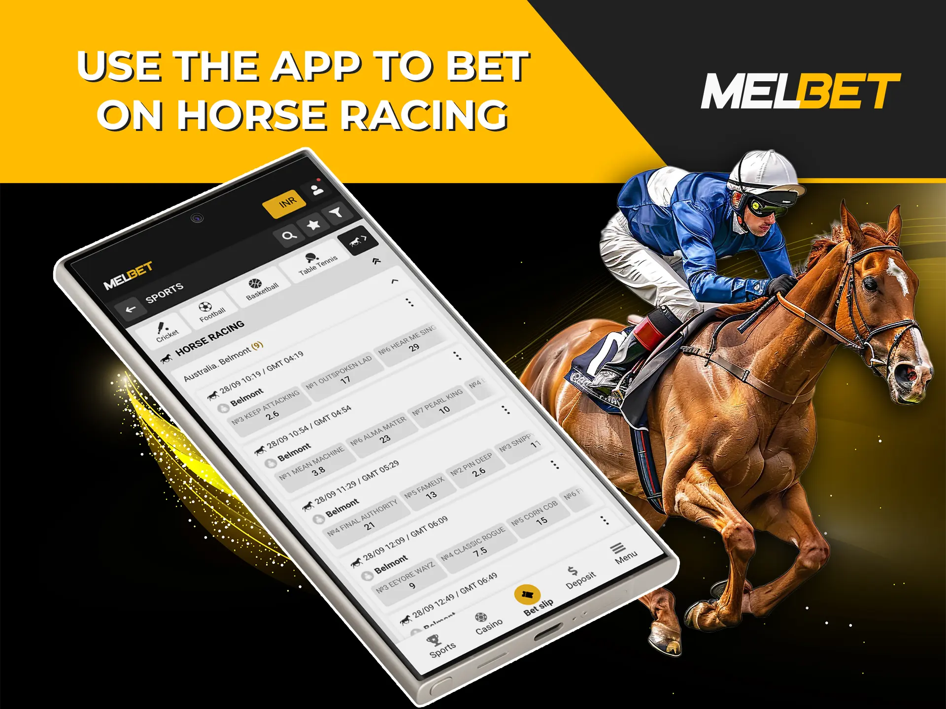 The app has all the same functionality as the Melbet website, so you can always bet on horse racing with ease.