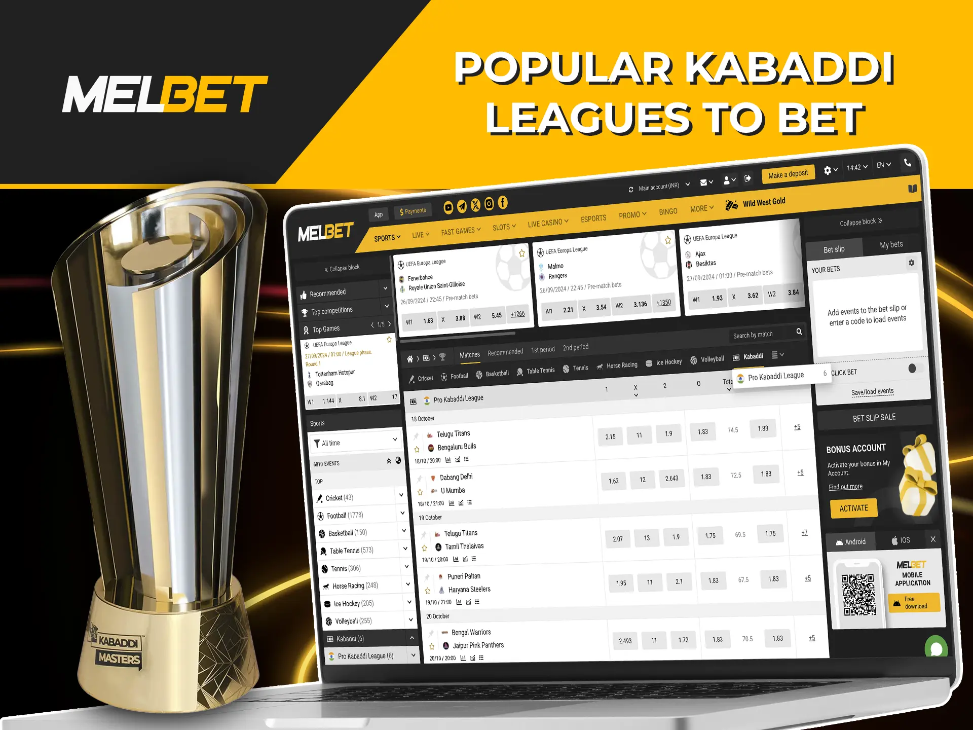 Use your knowledge and flair when betting on tournament kabaddi events at Melbet bookmaker.