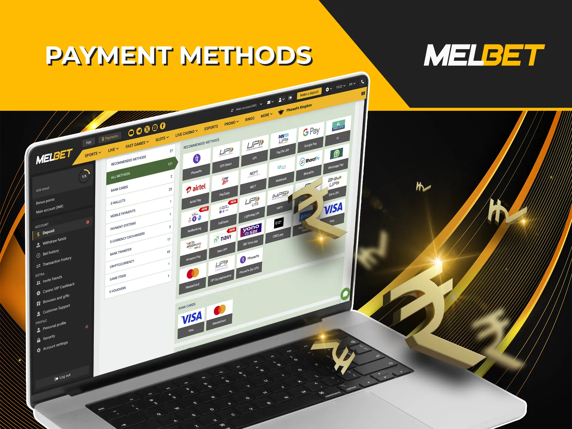 Explore all available settlement methods at Melbet Casino.