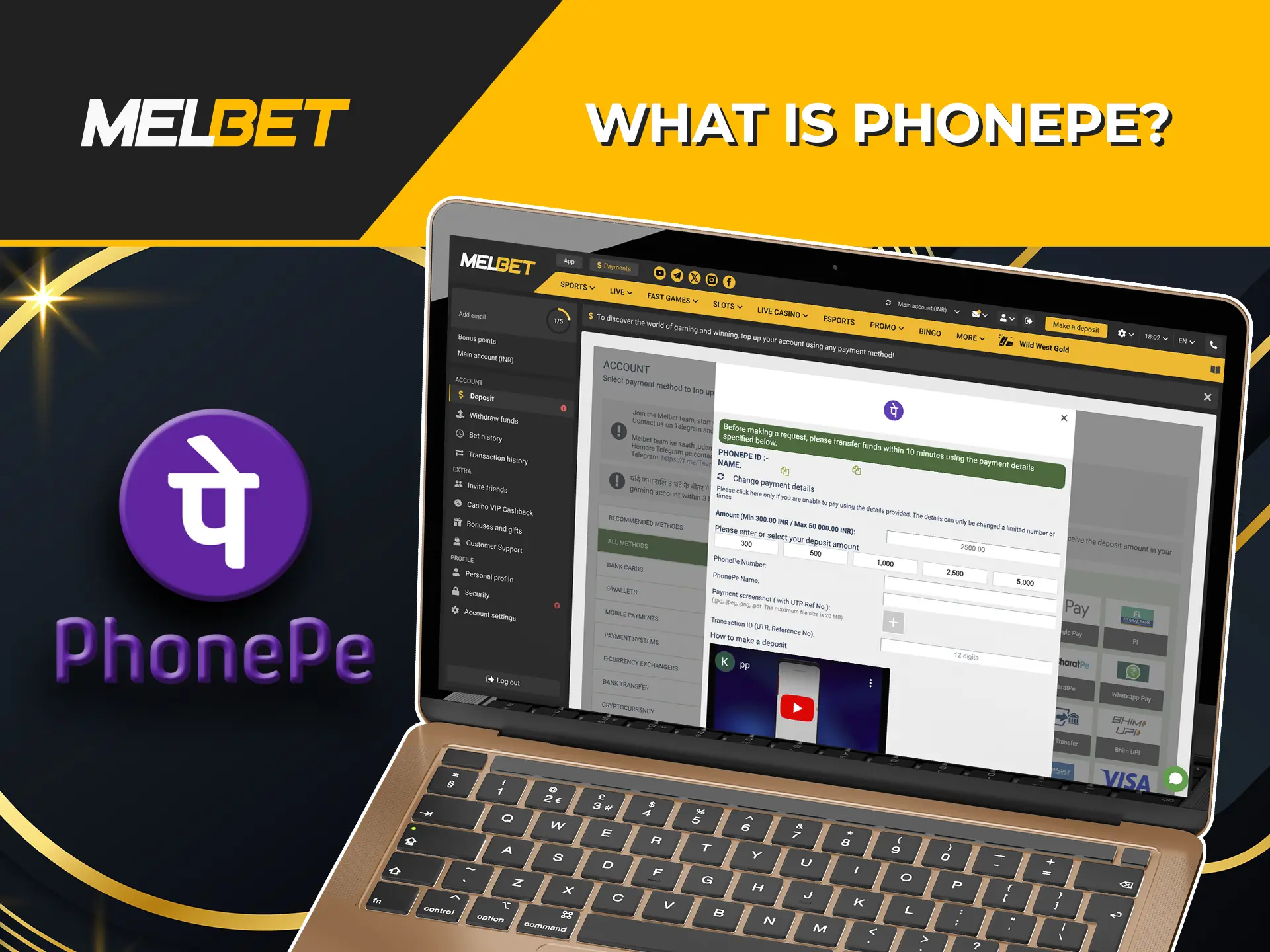 Learn about the main features of using the PhonePe system on the Melbet website.