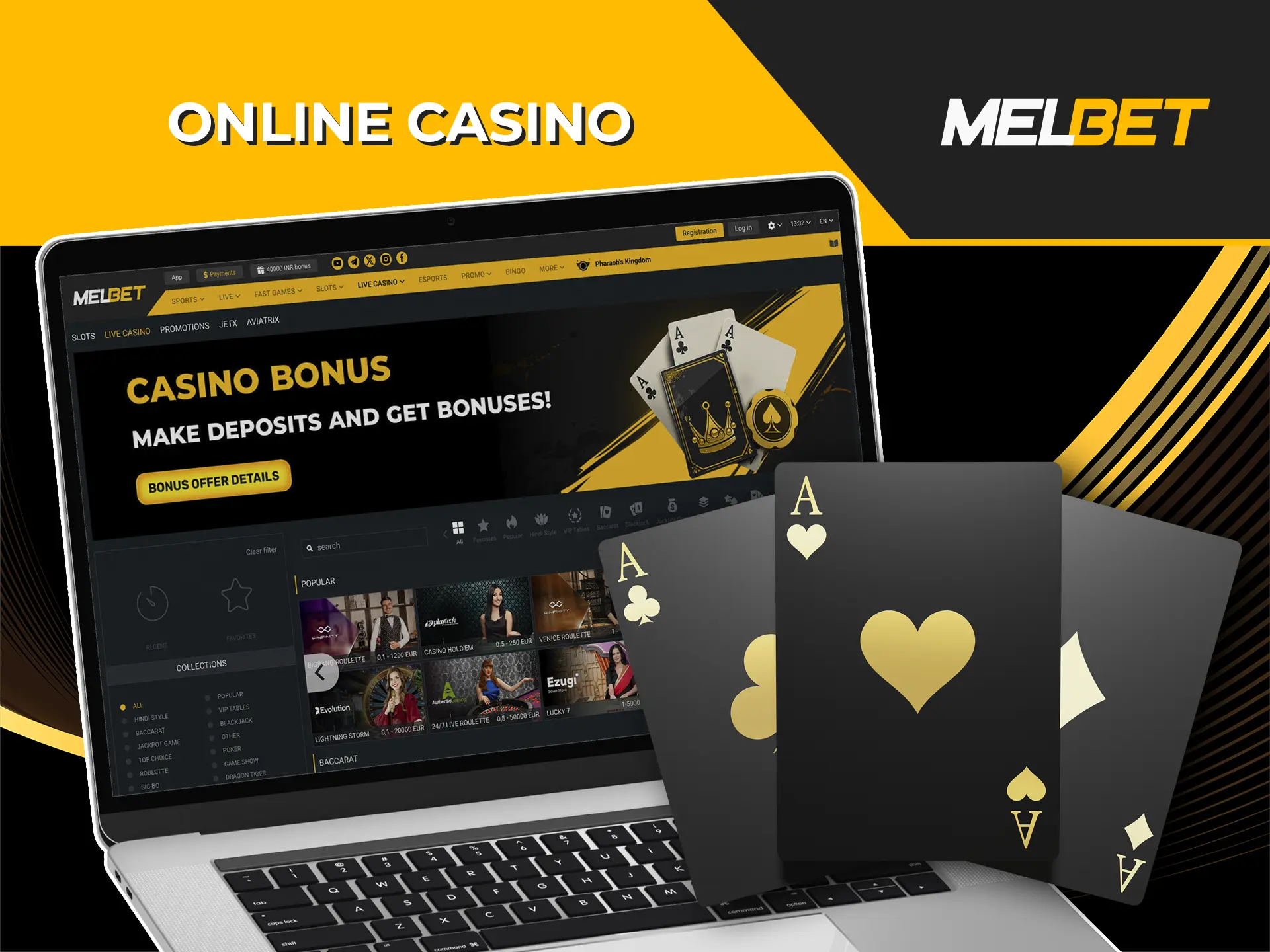 Test your luck at the best slots and dealer games at Melbet Casino.