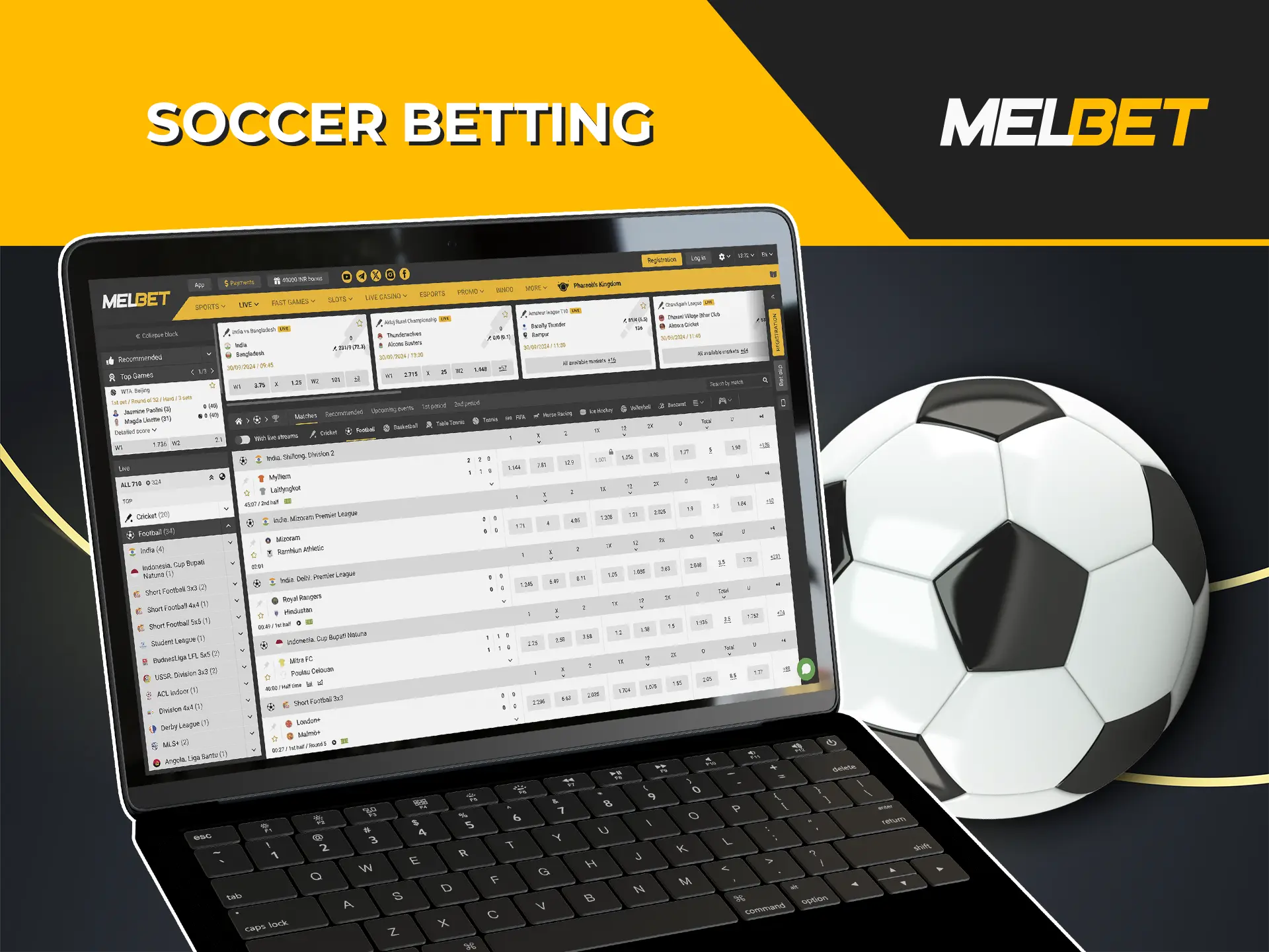 Find out about all the football matches available for betting at Melbet Casino.