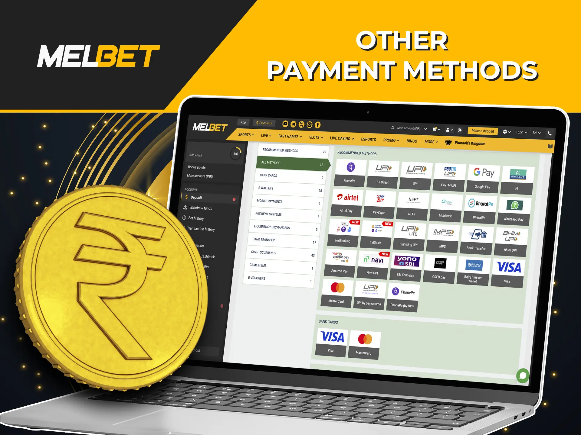 Get information from the article about other payment systems available to top up your Melbet account.