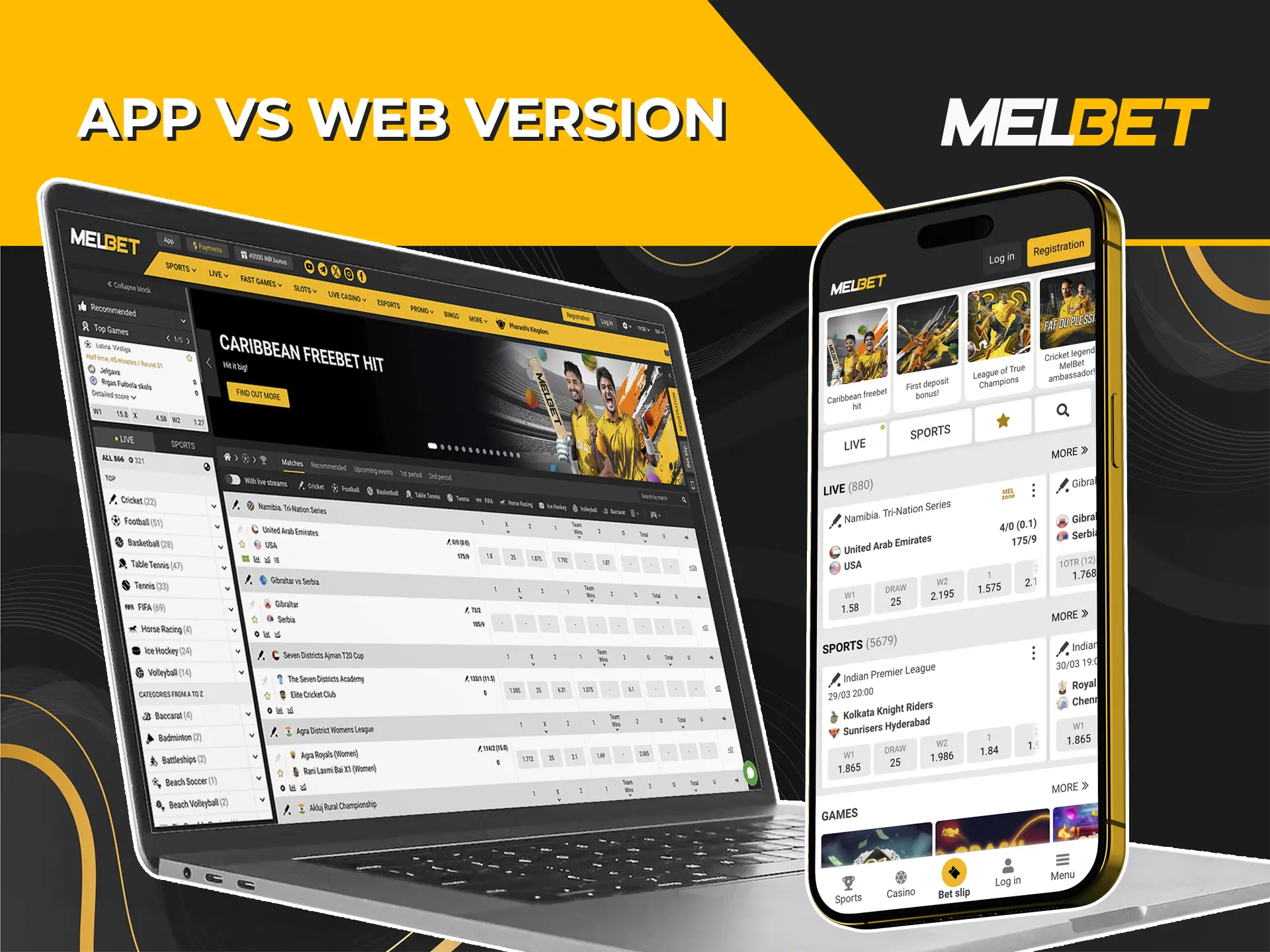 Explore the distinctive differences between the mobile version and the official Melbet Casino site.