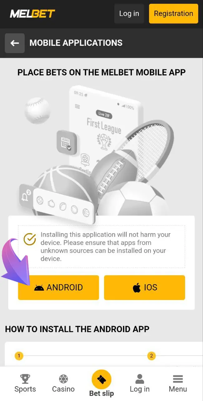 Proceed to download the Melbet app on your Android device.