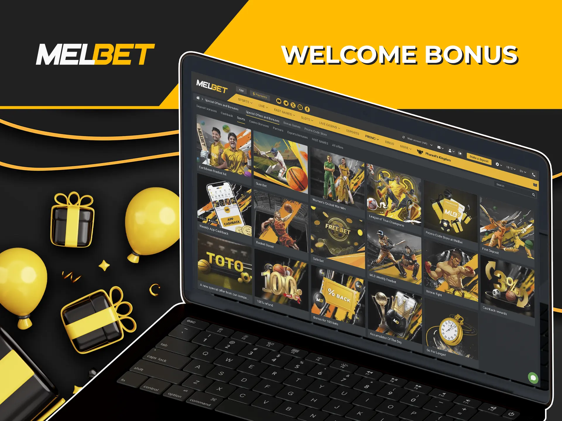 Take advantage of the welcome bonus to gain experience on the best slots from Melbet Casino.