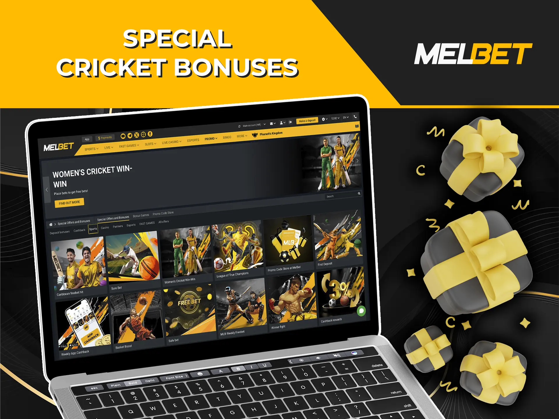 Use Melbet bonuses to maximise your bet and first deposit when you deposit funds into your account.