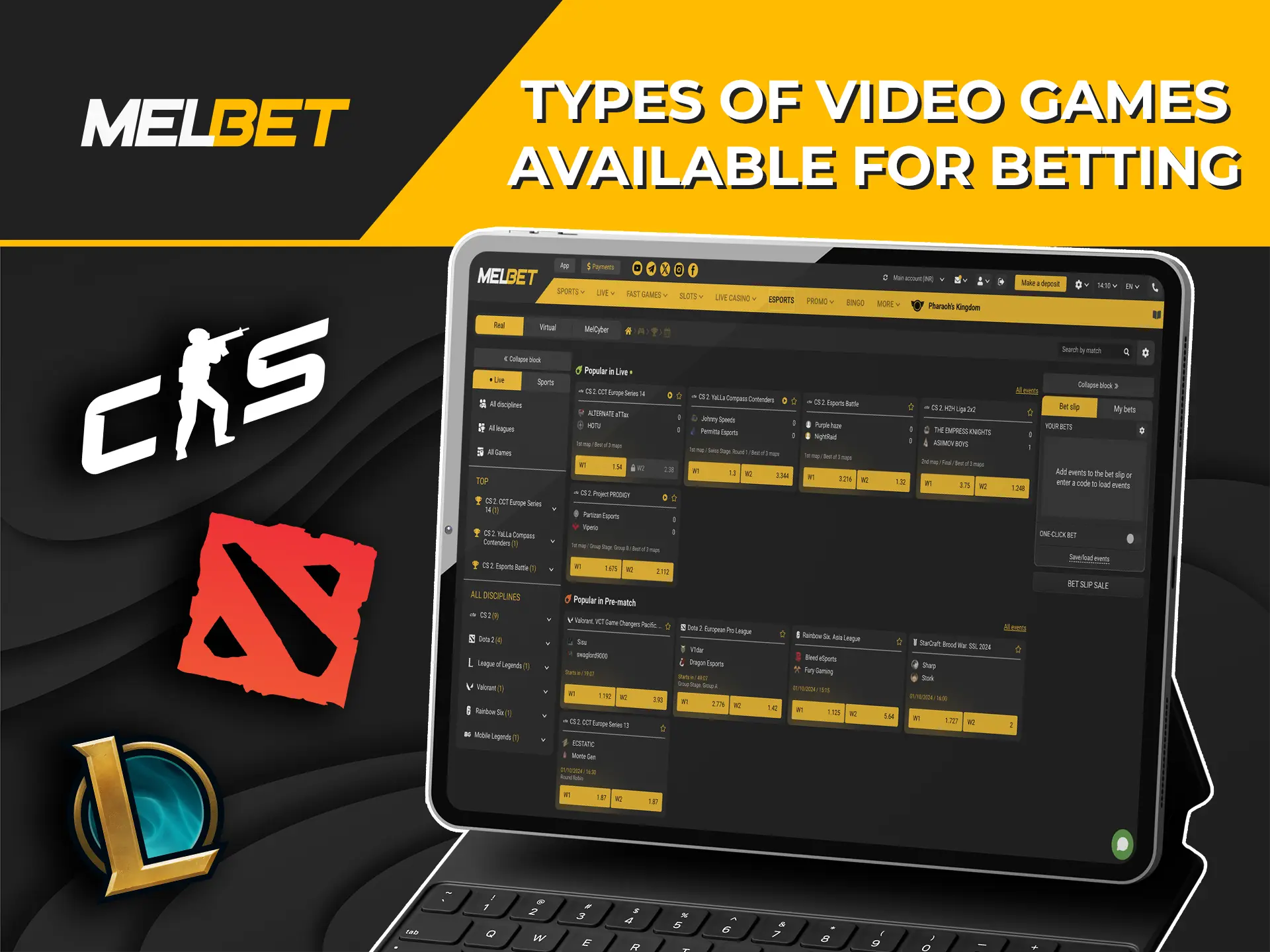 Familiarise yourself with the cyber sports disciplines available for betting at Melbet Casino.