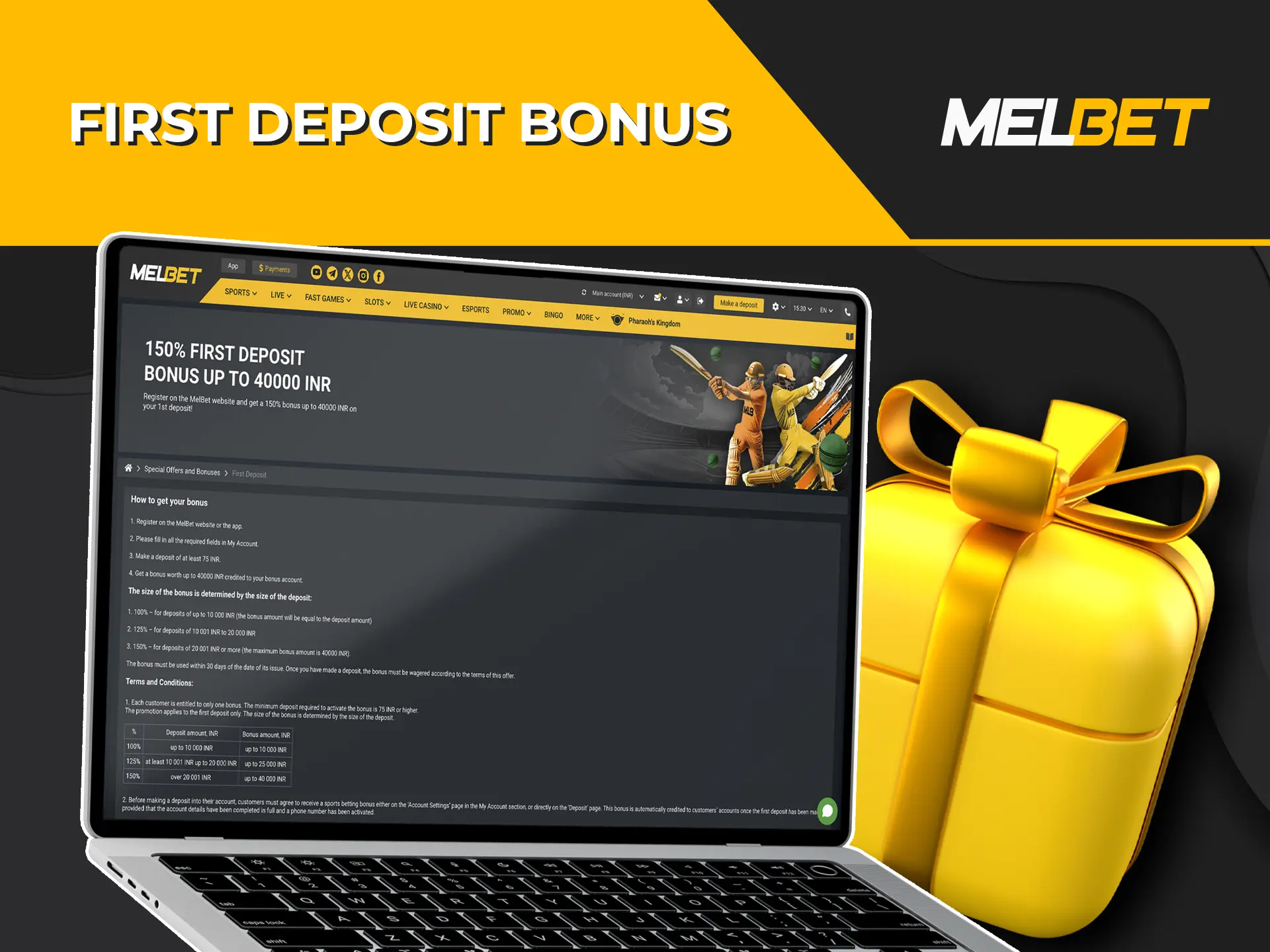 Immediately after your deposit, a great welcome bonus from Melbet Casino is available to you.