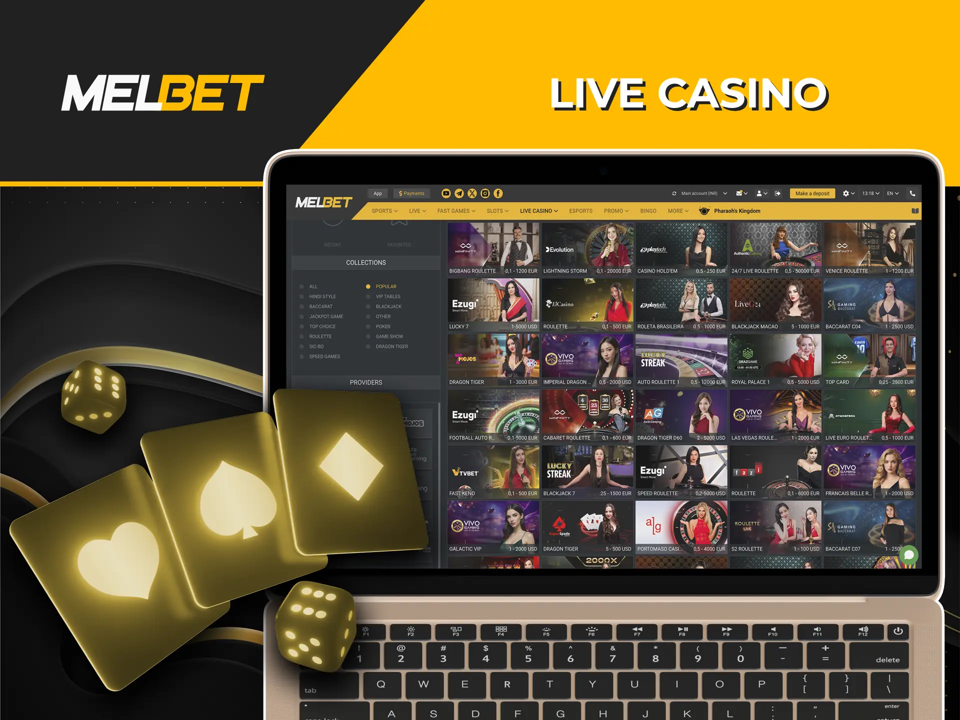 Show off your skills when you play with the dealers at Melbet Casino.