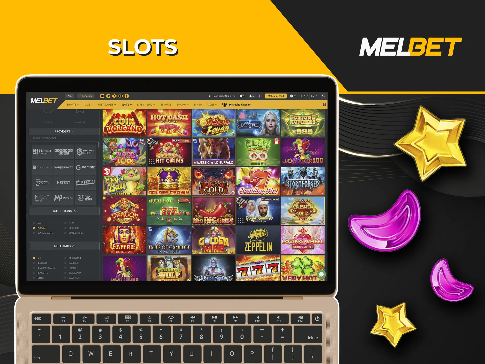 Try your luck on the most popular slots from Melbet Casino.