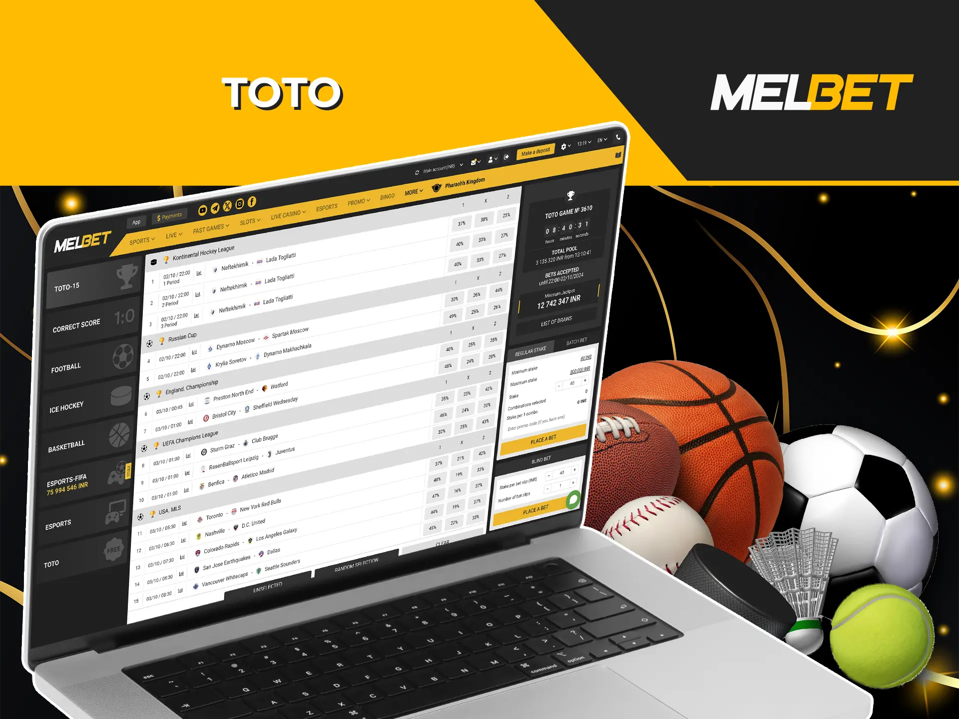 Make accurate match predictions in Melbet's TOTO game and win big money.