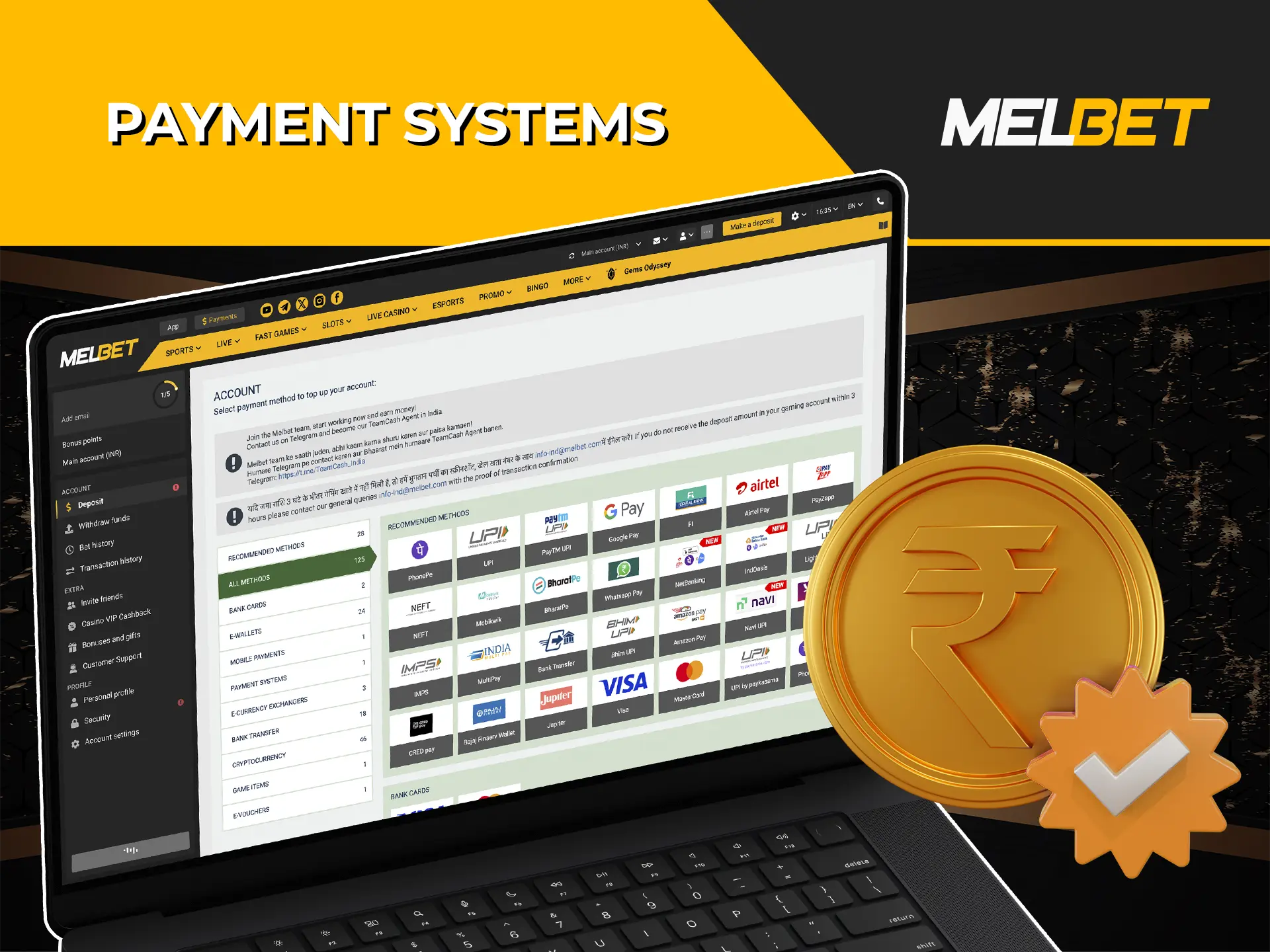 Find out about the available withdrawal methods from Melbet Casino.