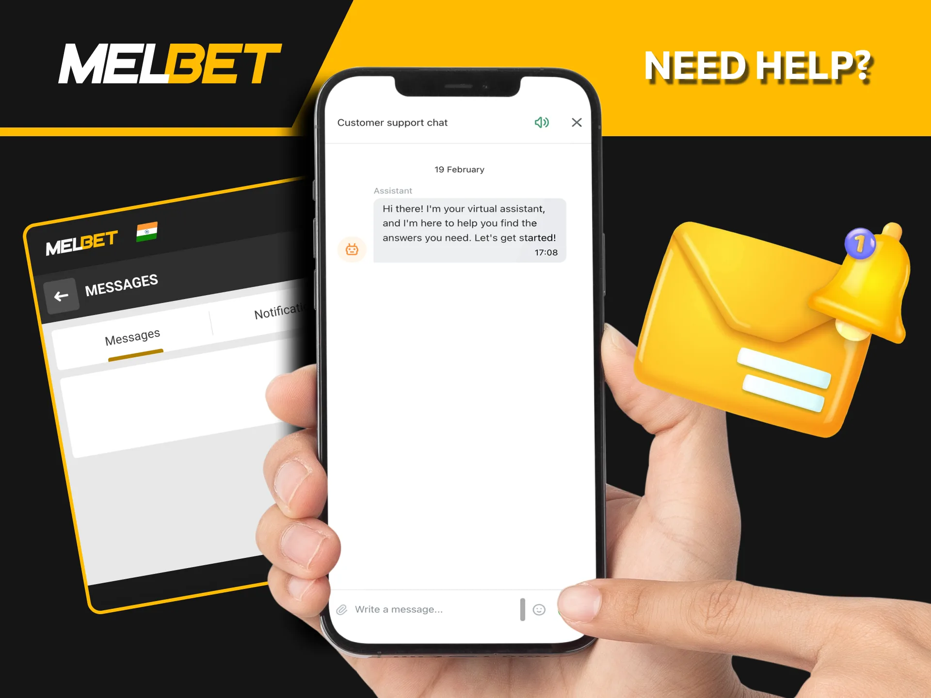 Contact Melbet support anytime through the app.