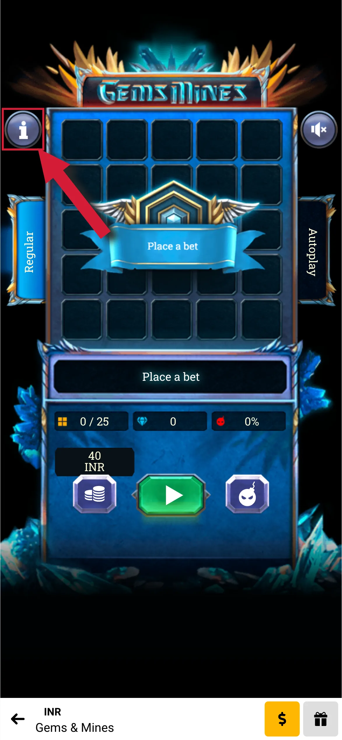 Click info icon in Melbet to understand game rules.