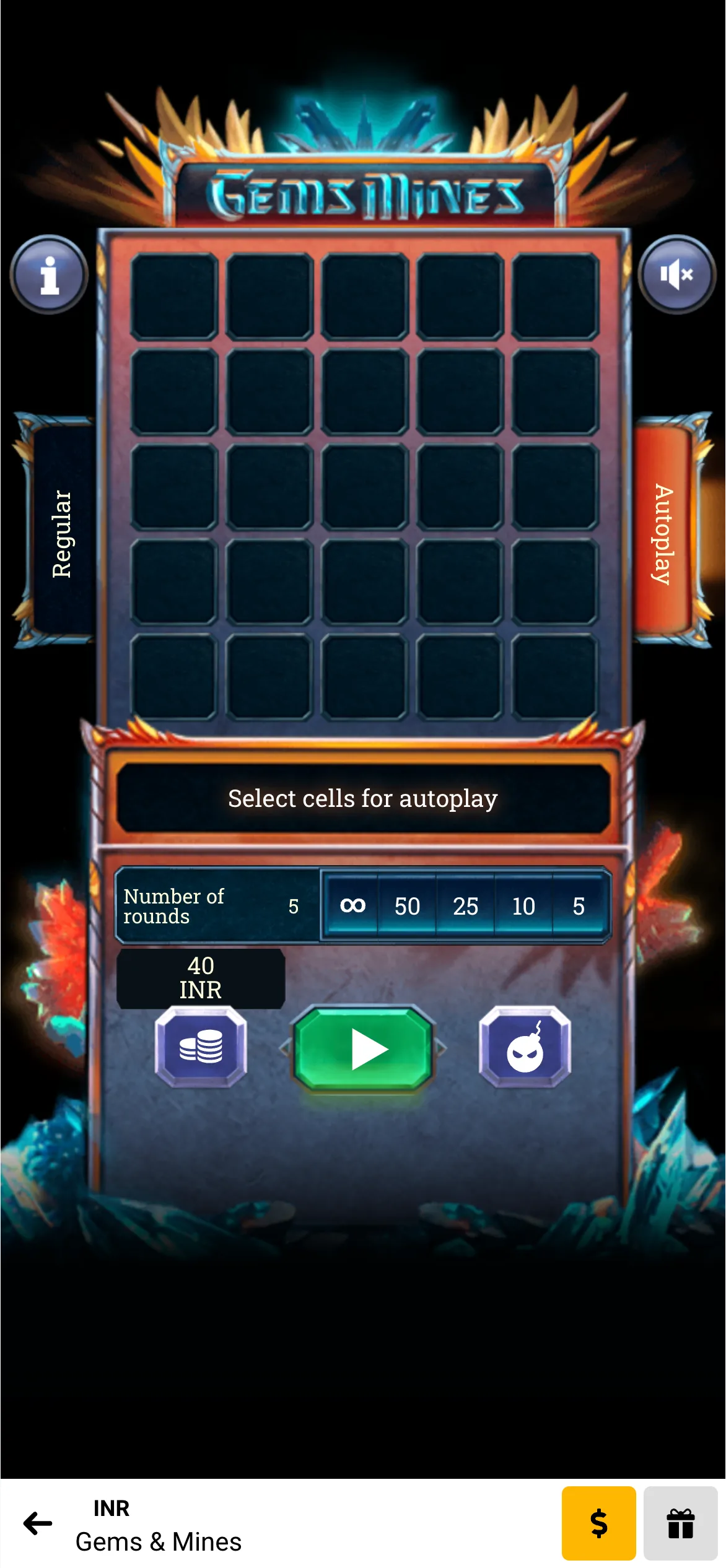 Activate autoplay in Melbet's Mines game for continuous play.