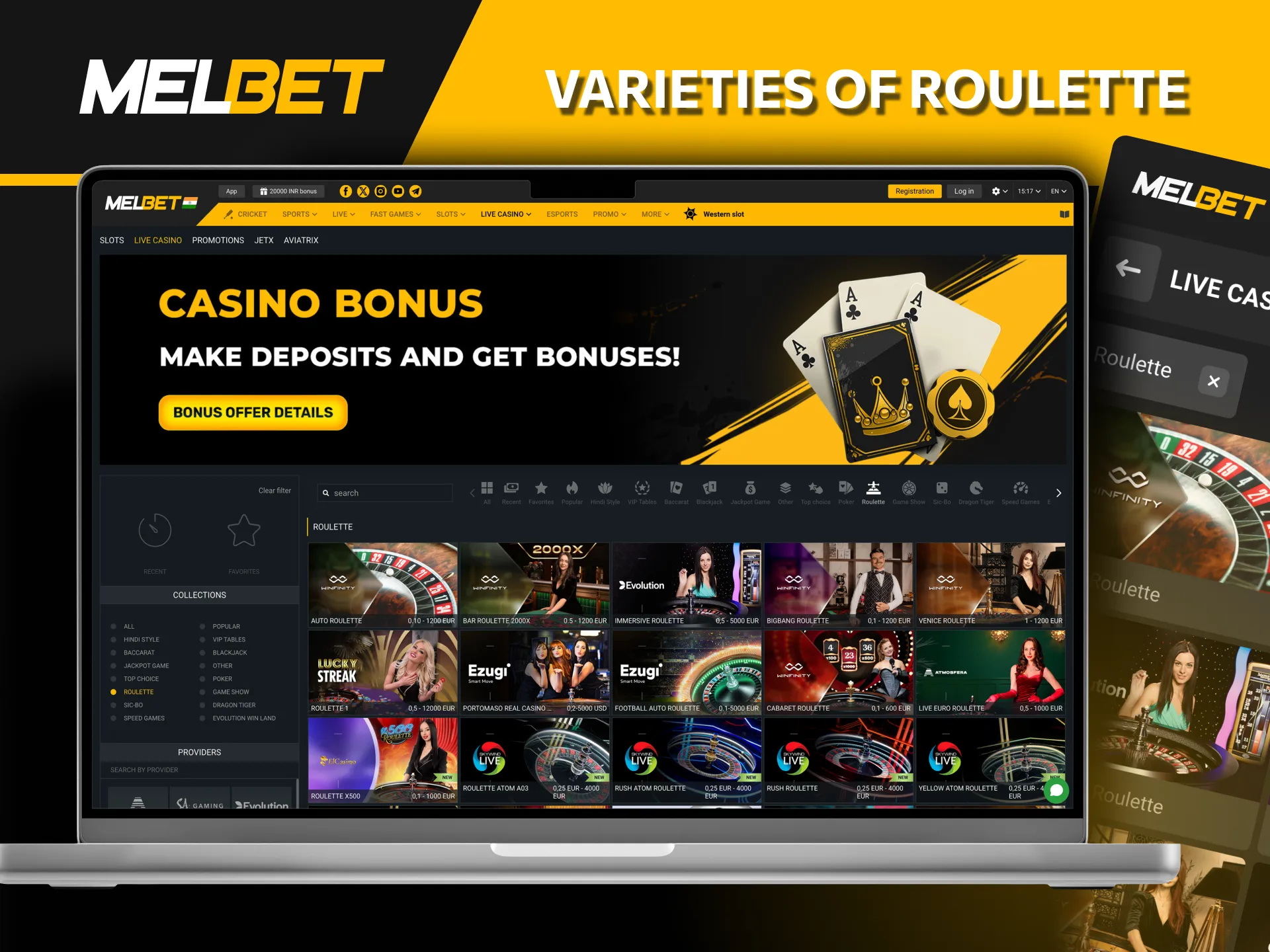 Melbet provides diverse roulette game selections.