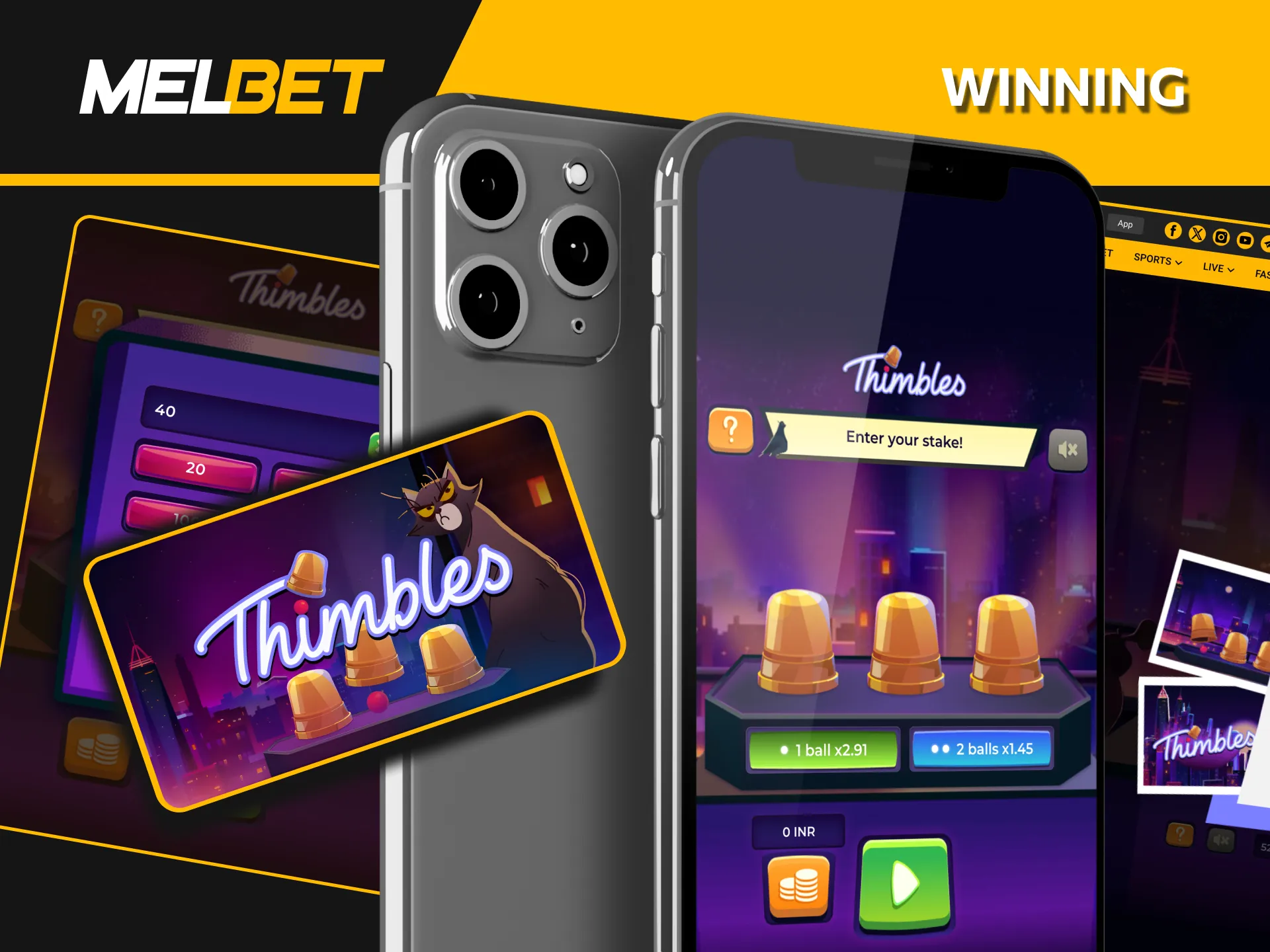 Win big in Melbet's Thimbles game: use multipliers and enjoy multiple withdrawal options.