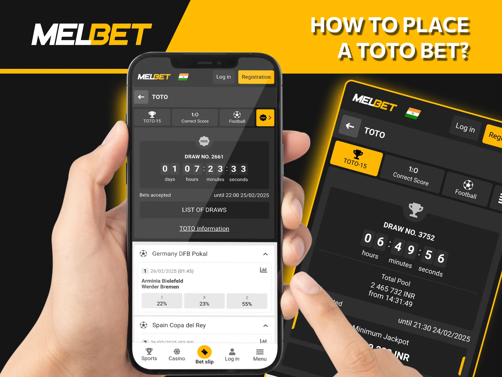 Follow steps to place TOTO bets at Melbet.