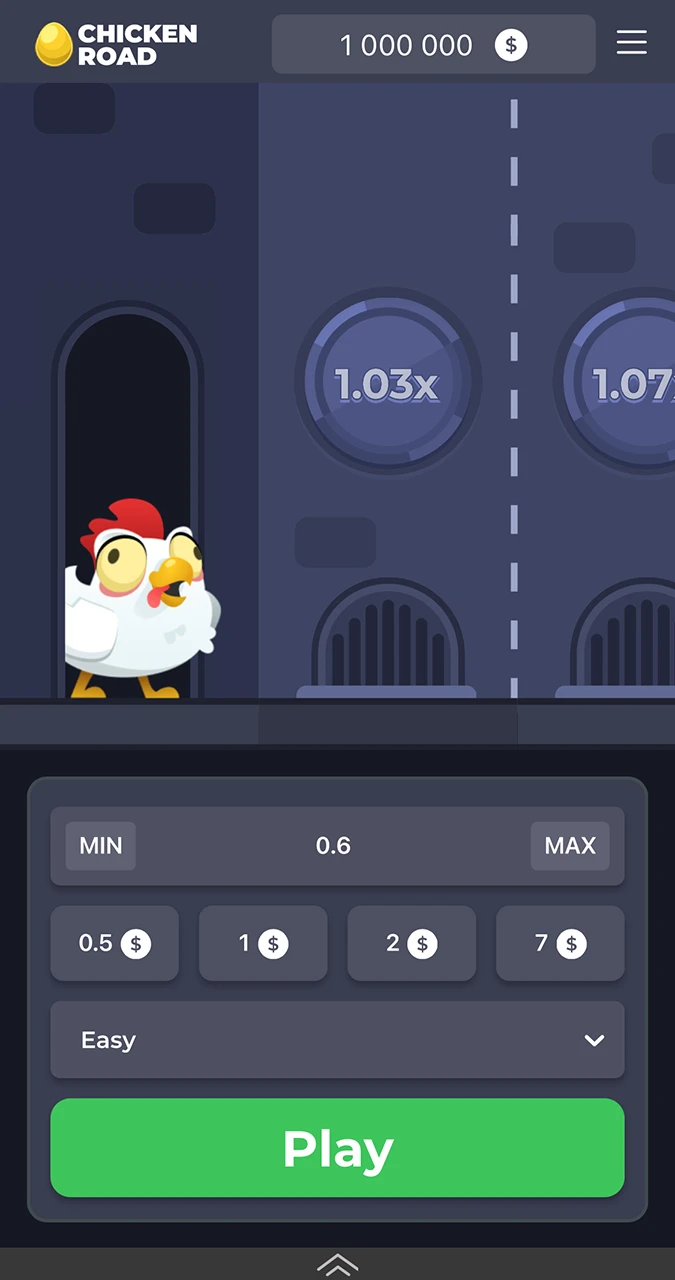 Home page of the Chicken Road game on the Melbet app.