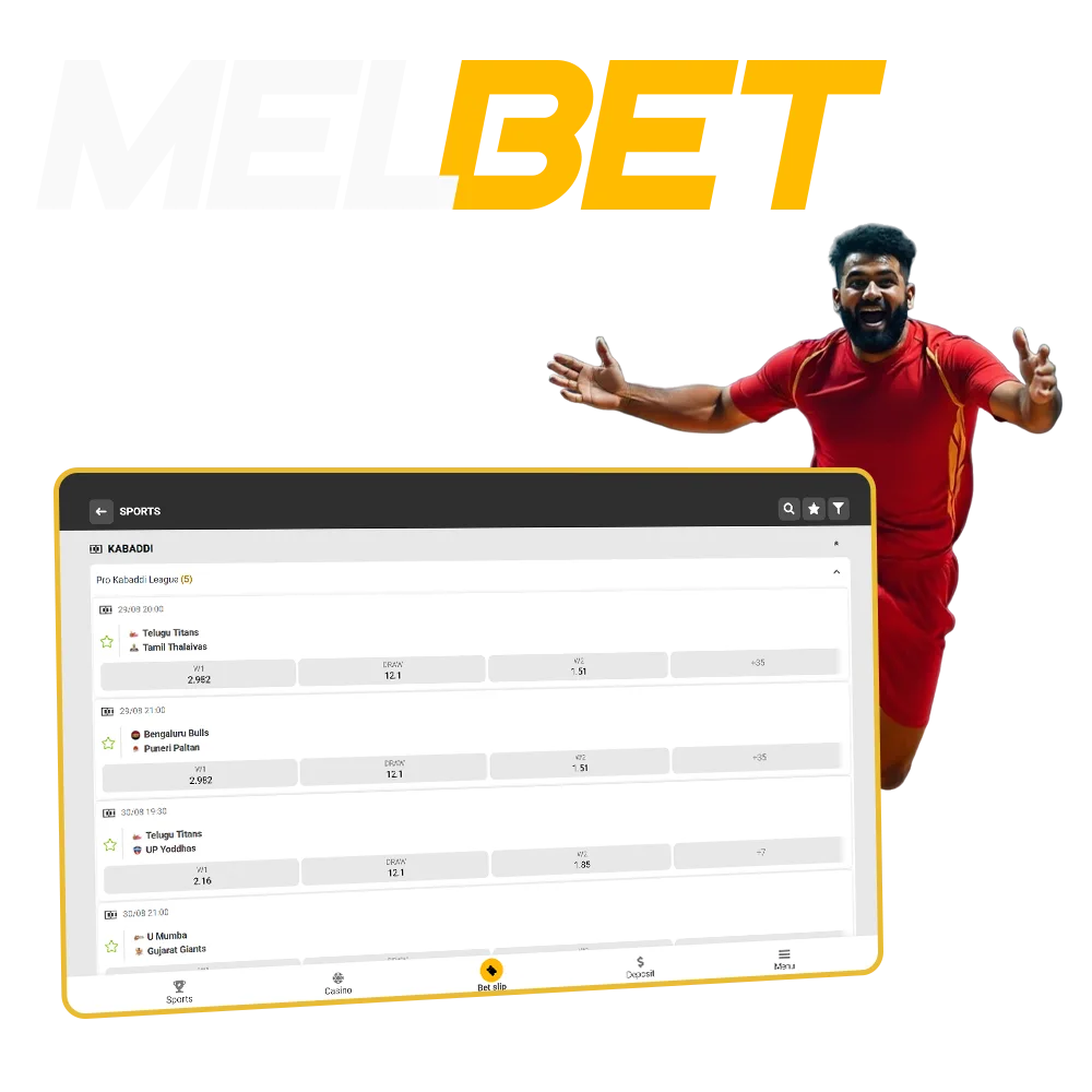Try kabaddi betting at one of the best bookmakers at Melbet.